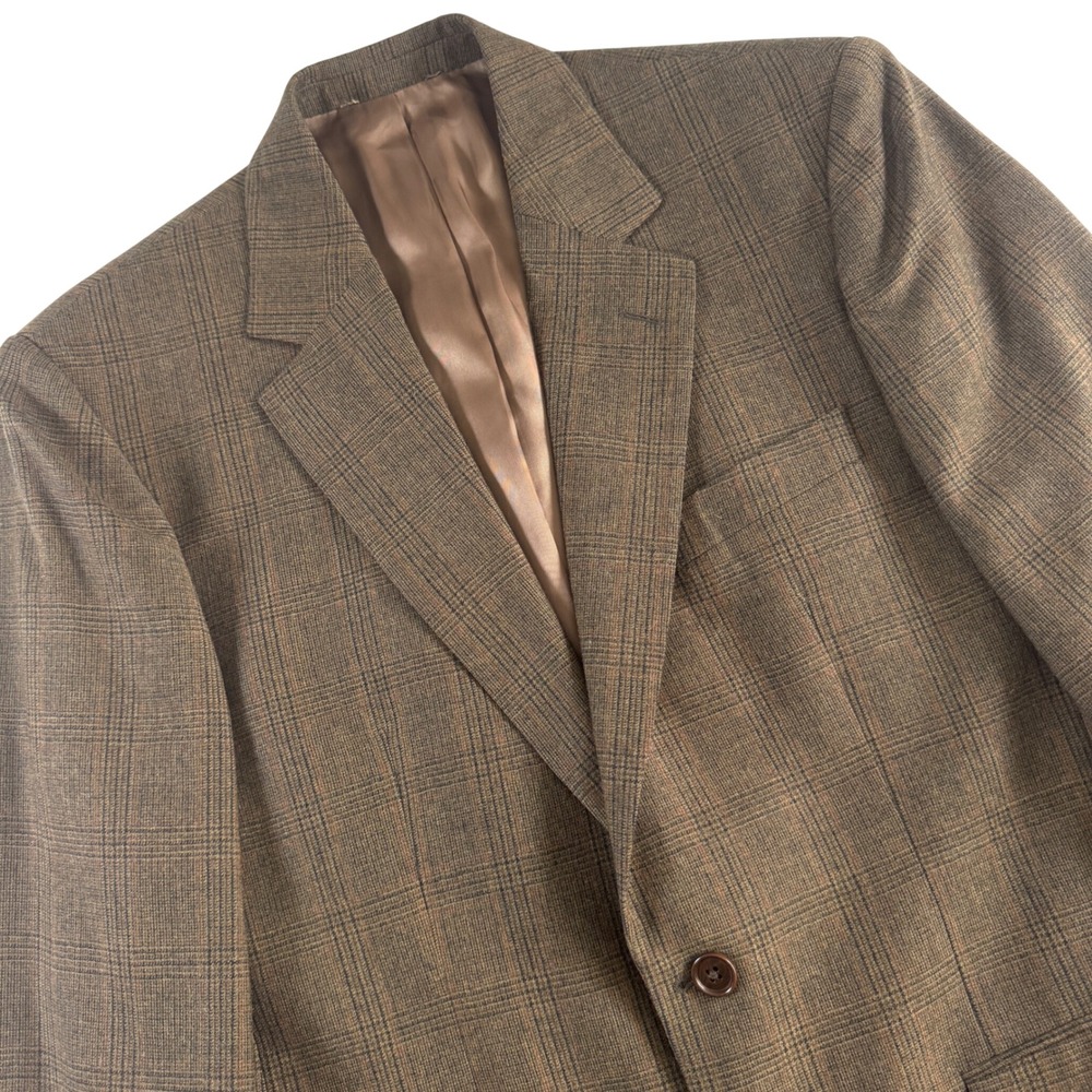 Brooks Brothers 346 Blazer Mens 40R Brown Glen Plaid 100% Wool Two Button Jacket